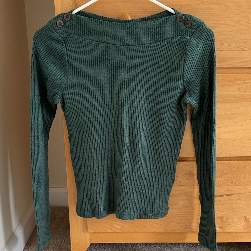 Madewell Boatneck Green Ribbed Sweater